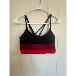 AERO Women's Black Red Burgundy Strappy Back Sports Bra Medium